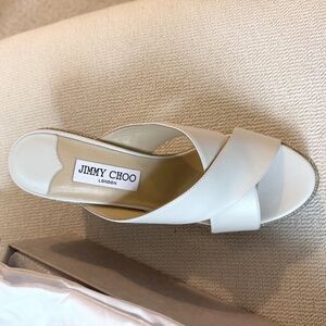 Jimmy Choo Dovina White Leather Metallic Espadrille Platform Wedge size EU39